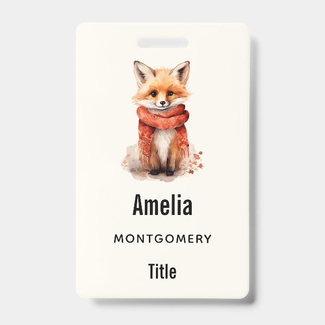 Badge  Cute Fox Pup in a Red Scarf (Face)