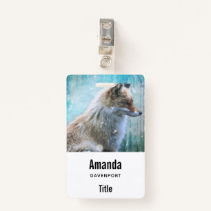 Badge Cute Furry Fox sur Blue Grunge Arrière - plan