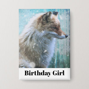 Badge Cute Furry Fox sur Blue Grunge Retour Fille Annive
