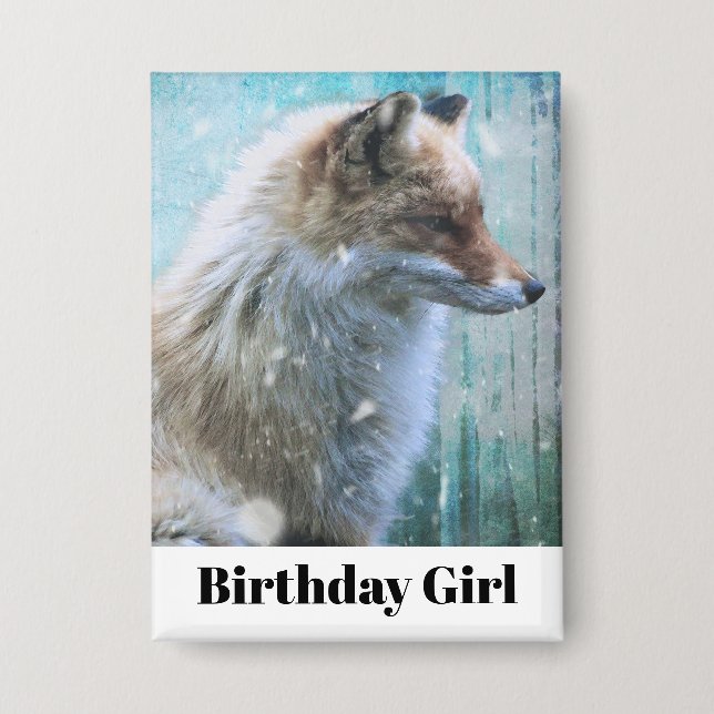 Badge Cute Furry Fox sur Blue Grunge Retour Fille Annive (Recto)