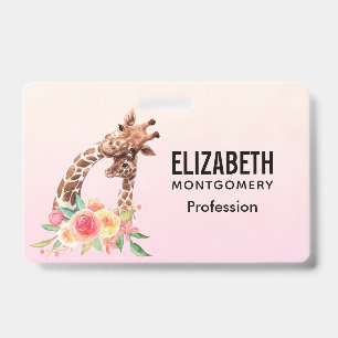 Badge Cute Giraffe Aquarelle Maman & Bébé