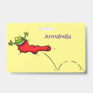 Badge Cute grenouille dans une chaussette rouge saut de