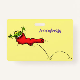 Badge Cute grenouille dans une chaussette rouge saut de 