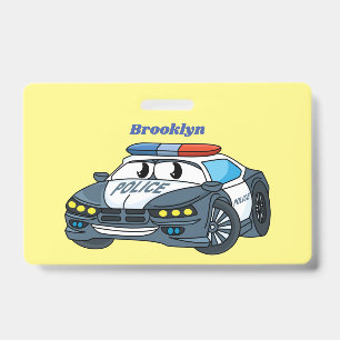 Badge Cute happy police car cartoon illustration