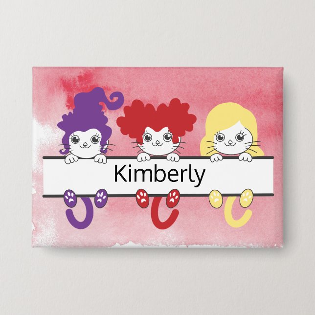 Badge Cute Kawaii Witch Sisters Cats Name Monogram (Recto)