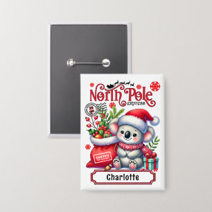 Badge Cute Koala Chirstmas Nom personnalisé