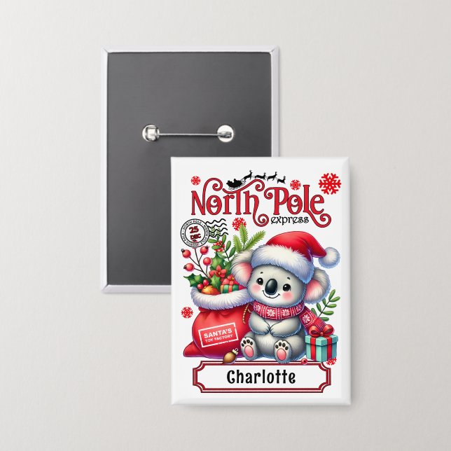 Badge Cute Koala Chirstmas Nom personnalisé (Recto/Verso)