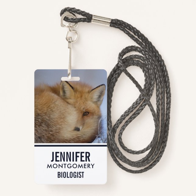 Badge Cute Little Fox Curling Up Winter Photo (Devant avec lanière)