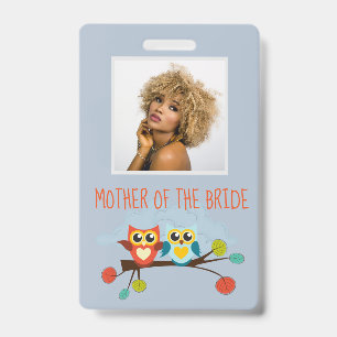 Badge Cute OWLS Themed Wedding Blue Orange