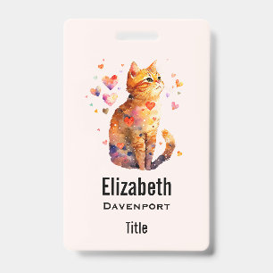 Badge Cute Tabby Chat avec Coeurs