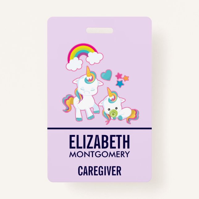 Badge Cute White Unicorns Magical Mama & Baby (Devant)