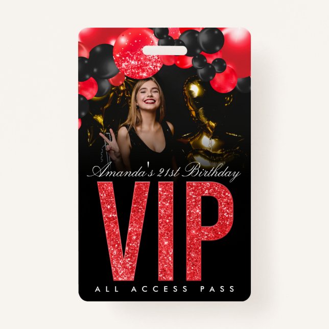 Badge d'accès VIP personnalisable noir et rouge (Devant)