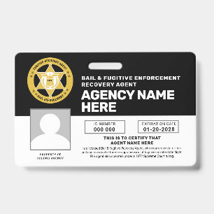 BADGE D'AGENT DE RÉCUPÉRATION DE CAUTION ET DE FUG