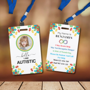 Badge d'alerte médicale pour l'autisme chez l'enfa