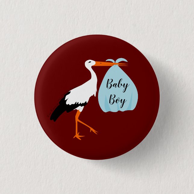 Badge d'annonce d'arrivée de Bébé avec une cigogne (Devant)