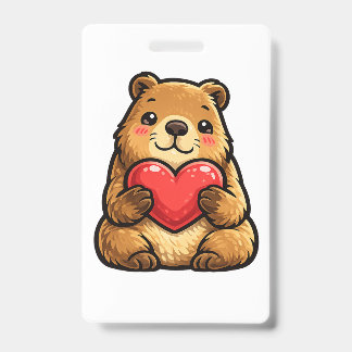 Badge de capybara mignon tenant un cœur