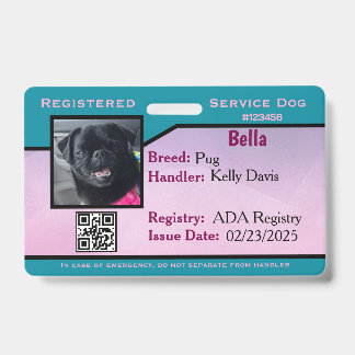 Badge de carte d'identité de chien de service sarc