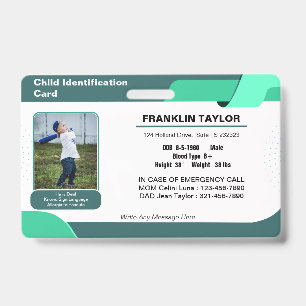Badge de carte d'identité d'urgence photo enfant