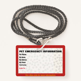 Badge de carte d'information d'urgence pour animau