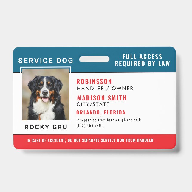 Badge de chien d'assistance personnalisé (Avant)