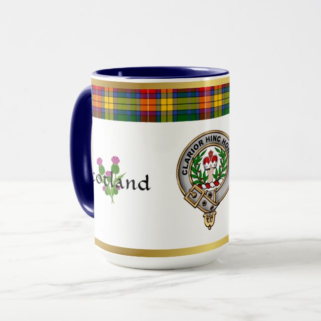 Badge de clan Buchanan Tartan & Mug de devise (Devant gauche)