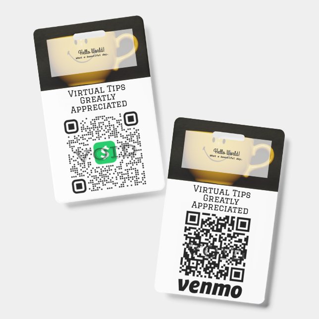 Badge de code QR pour les pourboires virtuels sans (Recto et verso)