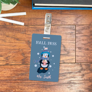 Badge de laissez-passer d'hiver bleu avec manchot