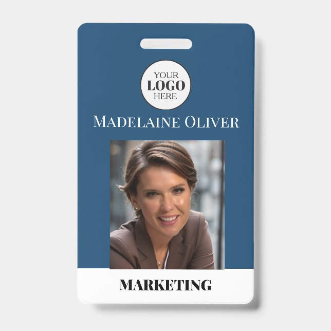Badge de logo bleu avec code QR de photo d'identif (Avant)