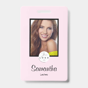 Badge de Maquillage Photo Logo Script Noir Rose Ro