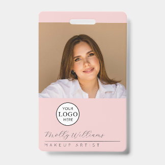 Badge de Maquillage Photo Logo Script Rose Fardé