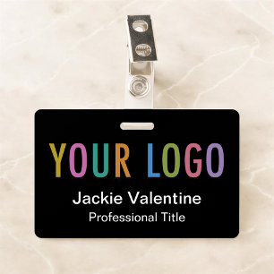Badge de nom en PVC noir avec logo Clip Reel Lanya
