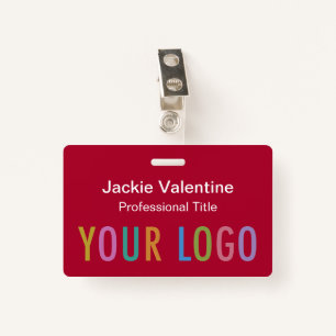 Badge de nom en PVC rouge foncé avec Clip Reel ou 