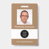 Badge de nom marron clair avec photo d'identité