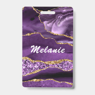 Badge de nom personnalisé Agate Violet Violet Or P