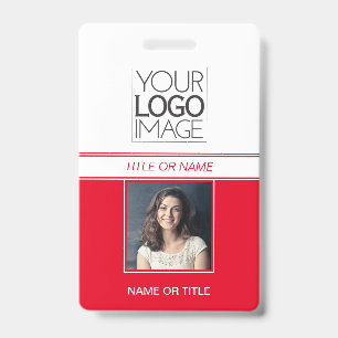 Badge de nom professionnel photo simple rouge mode