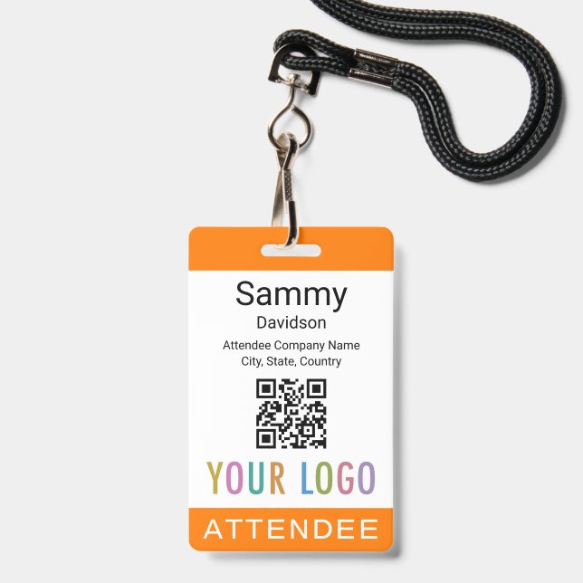 Badge de participant à l'événement Orange Code QR  (Avant avec lanière)