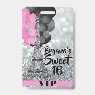 Badge de Pass VIP Ballons Tour Eiffel Argent Rose