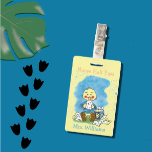 Badge de passage jaune Infirmière Canard Mignon
