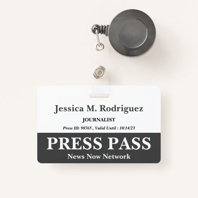 Badge de passe de presse gris foncé et blanc (Front with Retractable)
