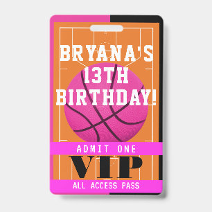 Badge de passe VIP pour anniversaire rose de baske