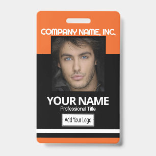 Badge de photo d'employé / d'école - Noir et orang