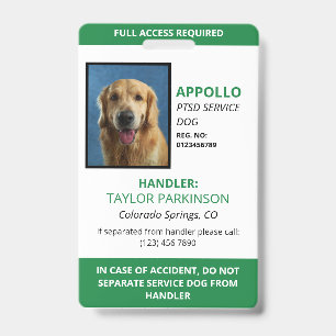 Badge de photo d'identification de chien de servic