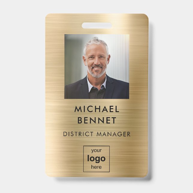 Badge de photo d'identité employé en métal doré mo (Avant)