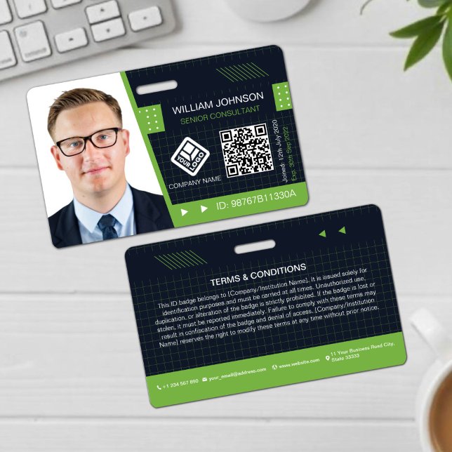 Badge de photo d'identité QR Code vert | Employé d (Créateur téléchargé)