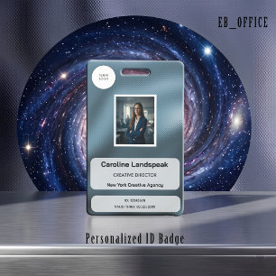 Badge de photo en acier bleu métallisé brossé avec
