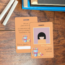 Badge de photo ID orange vertical pour bibliothéca