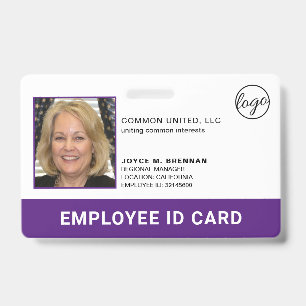 Badge de photo violet pour employé avec logo de l'