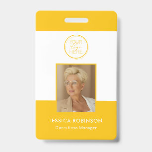 Badge de sécurité jaune avec photo et logo pour em