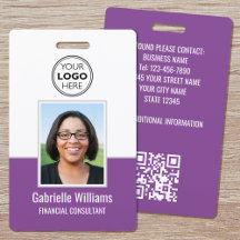 Badge de sécurité QR violet pour employés avec pho