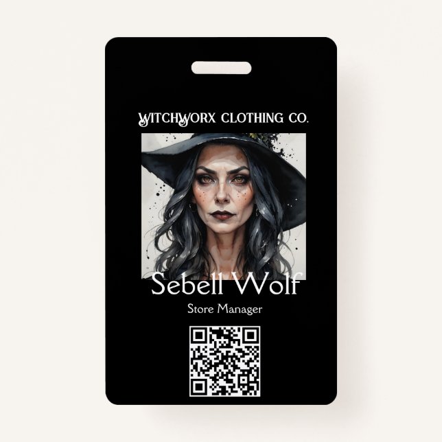Badge d'employé gothique noir Pentacle (Devant)